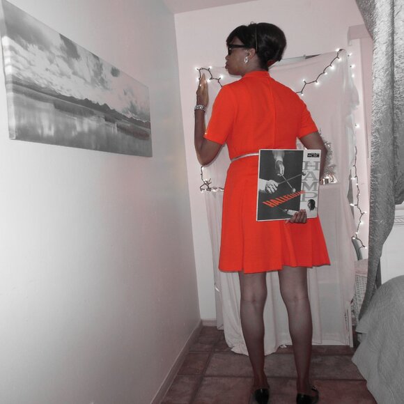 60's Plus Size 16 Vintage Mod Red Dress - Picture 3 of 8